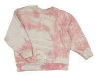 Růžovo-bílá batikovaná mikina s kamínky zn. Matalan