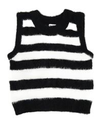 Černo-bílá pruhovaná chlupatá svetrová crop vesta Y.F.K.