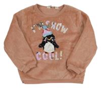 Starorůžová chlupatá mikina s tučňákem H&M