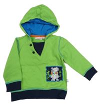 Limetkovo-tmavomodrá mikina s medvídkem a kapucí Liegelind 