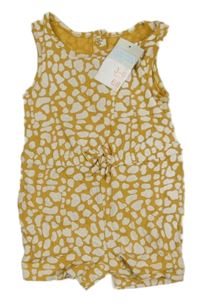 Nové - Hořčicovo-bílý vzorovaný kraťasový overal Primark