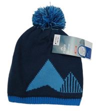 Nové - Tmavomodro-azurová pletená podšitá čepice s bambulí Crivit