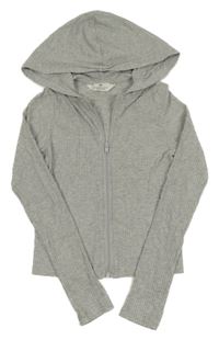 Šedá žebrovaná propínací crop mikina s kapucí H&M