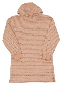 Růžovo-šedé pruhované teplákové šaty s klokankou a kapucí Yigga