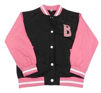 Černo-růžová propínací baseballová mikina s písmenkem