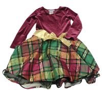 Tmavorůžovo-kostkované sametovo/šusťákové šaty s mašlí Gonnie Jean