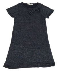 Tmavomodro-barevné pletené třpytivé šaty s mašlí H&M