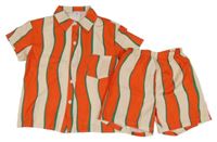 2set - Červeno-smetanovo-zelená pruhovaná košile  + kraťasy Shein 