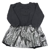 Tmavošedo-stříbrné teplákovo/plisované šaty s kočkou George