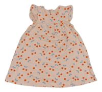 Světlerůžové bavlněné šaty s třešničkami Baby Club 