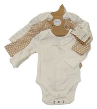 Nové - 3x - Bílé + béžové puntíkaté + bílo-béžové pruhované body 