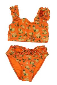 Neonově oranžové dvoudílné plavky s citrony a kanýrky RIVER ISLAND