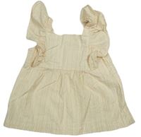 Vanilkovo-měděno-stříbrná pruhovaná krepová crop halenka s volánky H&M