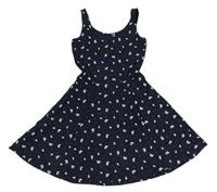 Tmavomodré puntíkaté letní šaty s kytičkami H&M