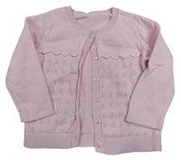 Světlerůžový propínací svetr s perforovaným vzorem a volánky zn. Mothercare