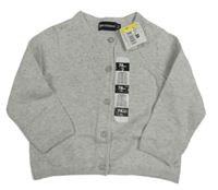 Nové - světlešedý melírovaný propínací svetr s perforovaným vzorem in extenso