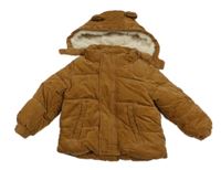 Hnědá prošívaná manšestrová zimní bunda s odepínací kapucí H&M