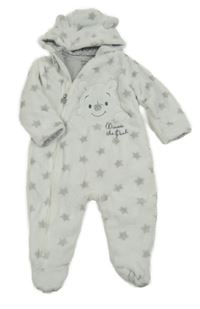 Bílá plyšová zateplená kombinéza s Pú a hvězdičkami a kapucí s oušky C&A