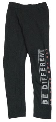 Tmavošedé melírované teplákové zateplené legíny s nápisem Page one young