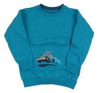 Modrozelená mikina s kapsou a autem JAKO-O