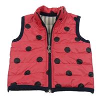 Tmavorůžovo-černá puntíkatá prošívaná šusťáková zateplená vesta