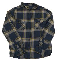 Tmavomodro-šedo-hořčicovo-modrá kostkovaná košile Peacocks