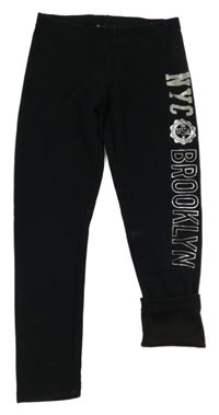 Černé teplákové zateplené legíny s nápisem a písmenky C&A