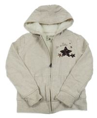 Světlešedo-smetanová melírovaná propínací zateplená mikina s hvězdičkami a flitry a kapucí POCOPIANO