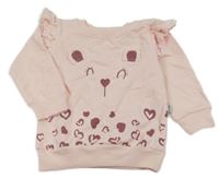 Světlerůžová mikina s čumáčkem a srdíčky a volánky PICOSSA