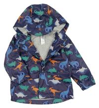 Tmavomodrá nepromokavá jarní bunda s dinosaury a kapucí Little Me