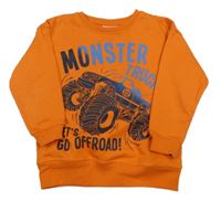 Tmavooranžová mikina s monster truckem a nápisy INFINITY KIDS