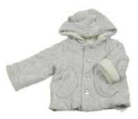 Světlešedý melírovaný sametový zateplený kabátek s kapucí s oušky OVS