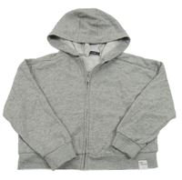 Šedá melírovaná propínací oversize crop mikin s kapucí George