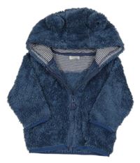 Tmavomodrá huňatá bunda s kapucí s oušky Next