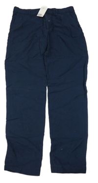 Nové - tmavomodré vzorované lněné kalhoty H&M