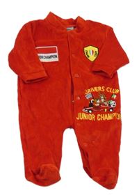 Červený sametový overal s formulí a medvídky Junior Champion