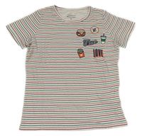 Bílo-barevné pruhované tričko s obrázky cache cache