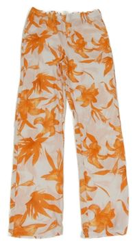 Bílé síťované průsvitné kalhoty s oranžovými kytičkami SHEIN