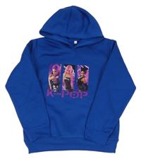 Safírová teplá mikina s dívkami a kapucí 