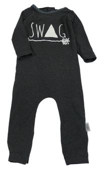 Tmavošedý melírovaný overal nápisem a šípem 