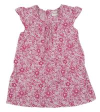 Světlerůžovo-tmavorůžová kytičkovaná plátěná šatová tunika impidimpi