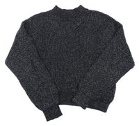 Černo-stříbrný melírovaný žebrovaný crop svetr H&M