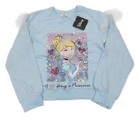Nové - světlemodrá mikina s Popelkou a překlápěcími flitry a volánky Disney