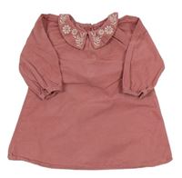 Starorůžové manšestrové šaty s límečkem s výšivkami M&S