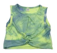 Neonově žluto-modrý batikovaný žebrovaný crop top Shein