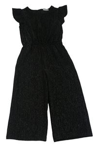 Černý třpytivý plisovaný sametový slavnostní culottes overal Matalan