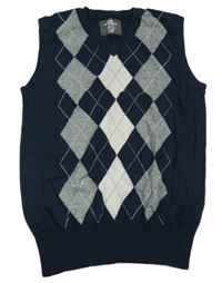 Tmavomodro-šedá svetrová vesta s kárami H&M