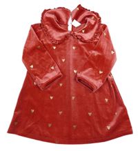 Červené sametové šaty se srdíčky a límečkem H&M