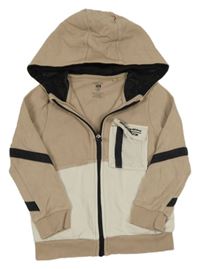 Pískovo-béžová propínací mikina s kapsou s nápisem a kapucí zn. F&F