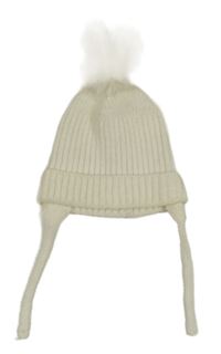 Smetanová žebrovaná pletená čepice s bambulí
